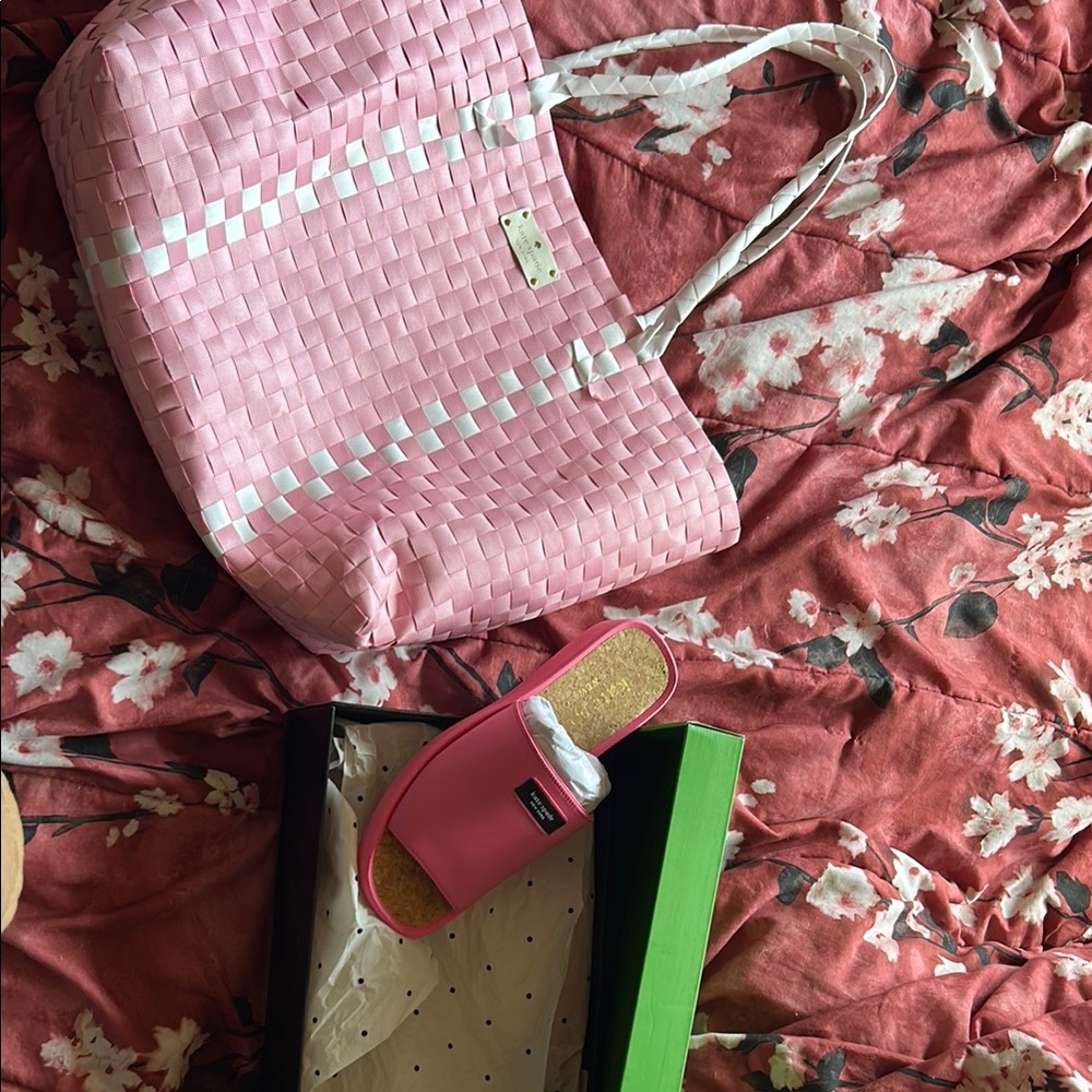 Kate Spade Pink and White Tote Bag